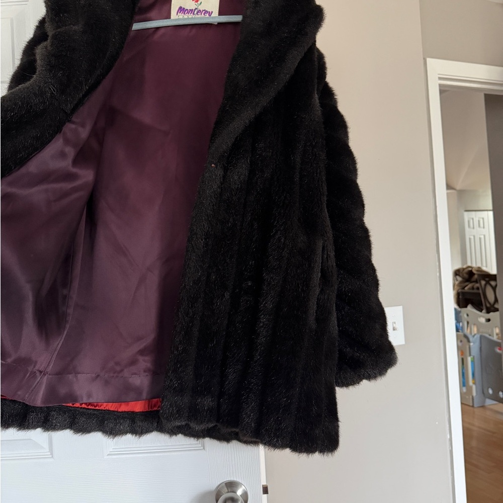 Monterey Fashion Faux Fur Black Coat Vintage Made in USA Size 14 - Picture 7 of 12